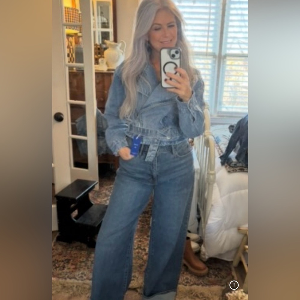 Cropped Denim Moto Jacket